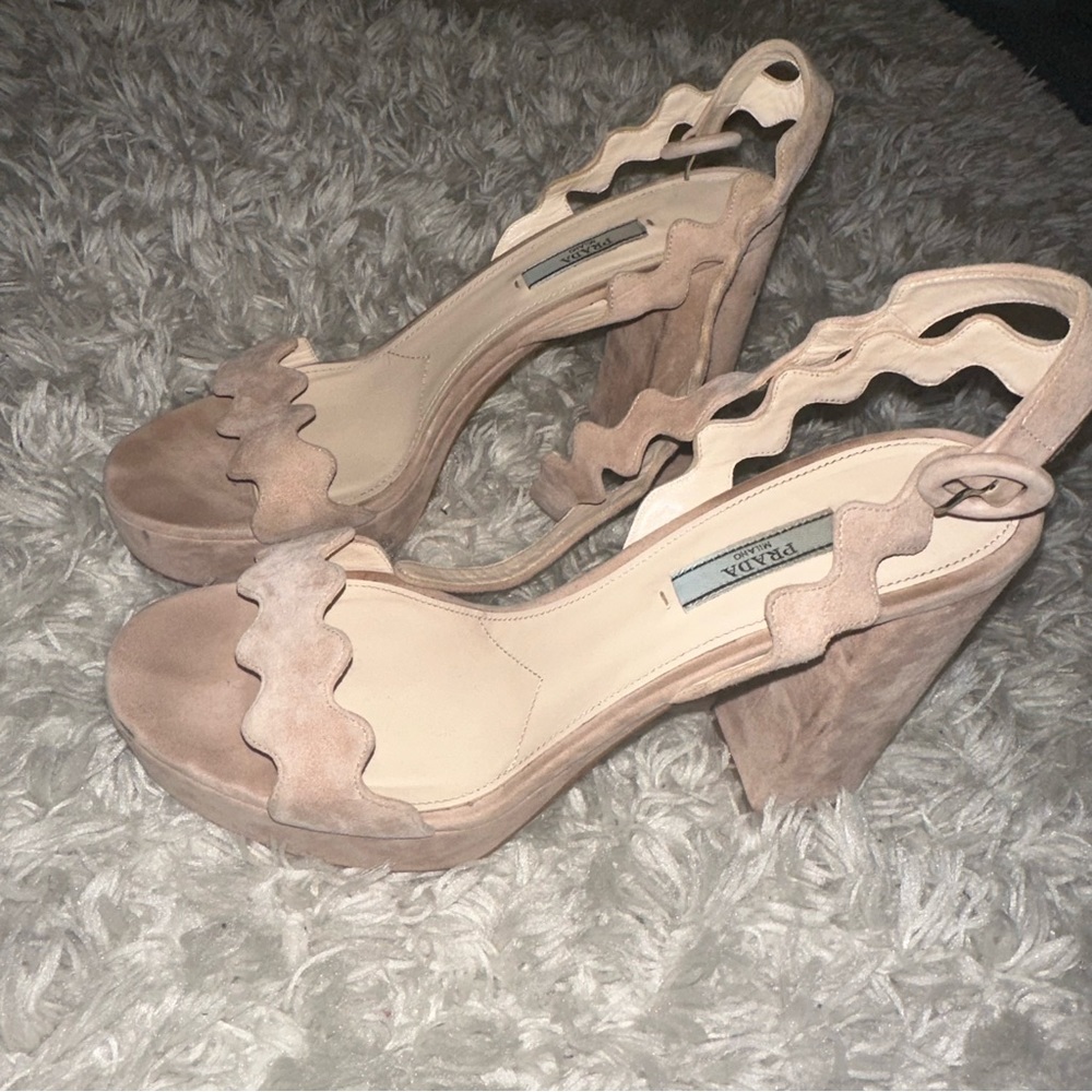 Authentic Prada Platform Suede Light Pink Pumps